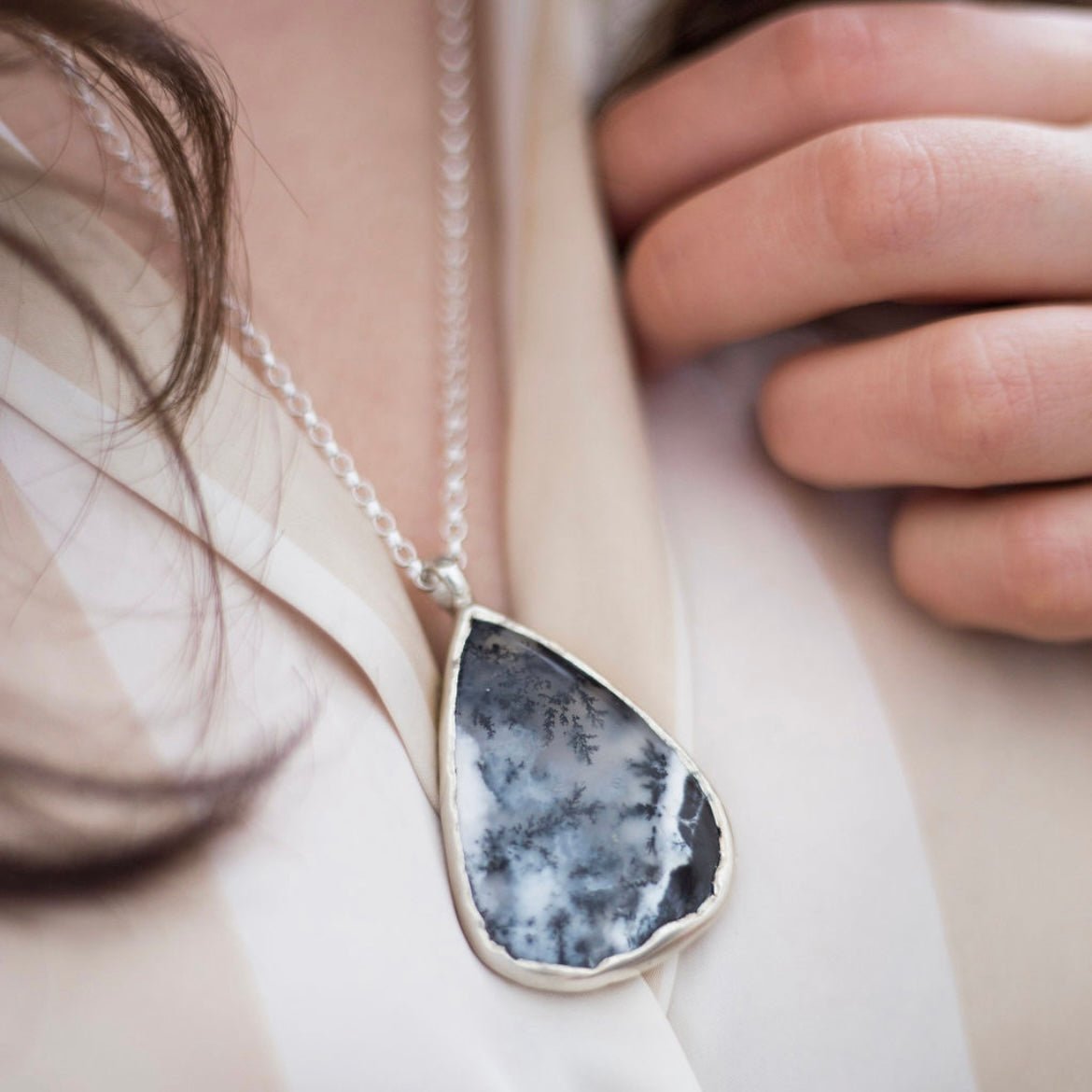 Winterscape Dendritic agate statement necklace - Emily Lisbeth Jewellery