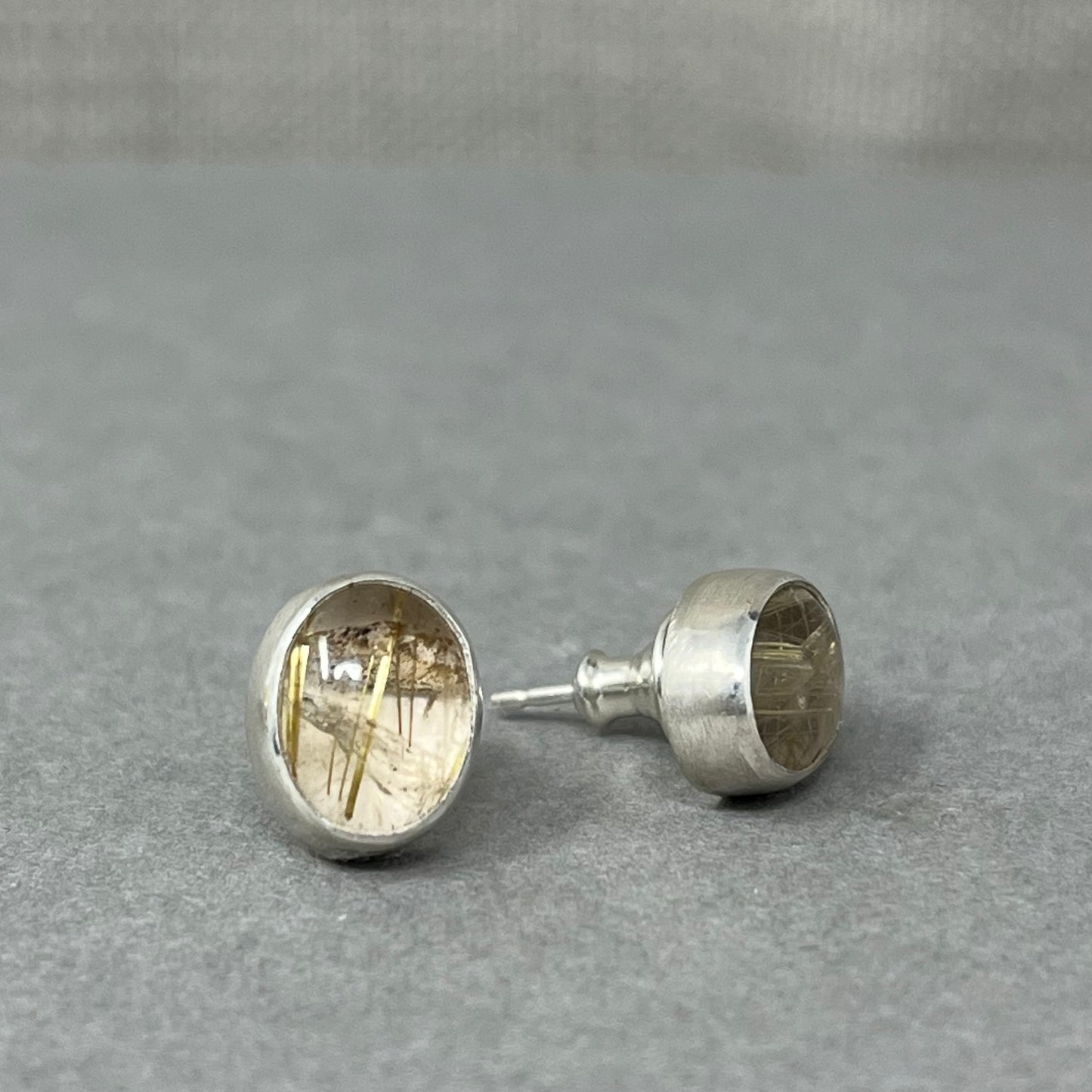 Silver Rutilated Quartz Oval Earrings