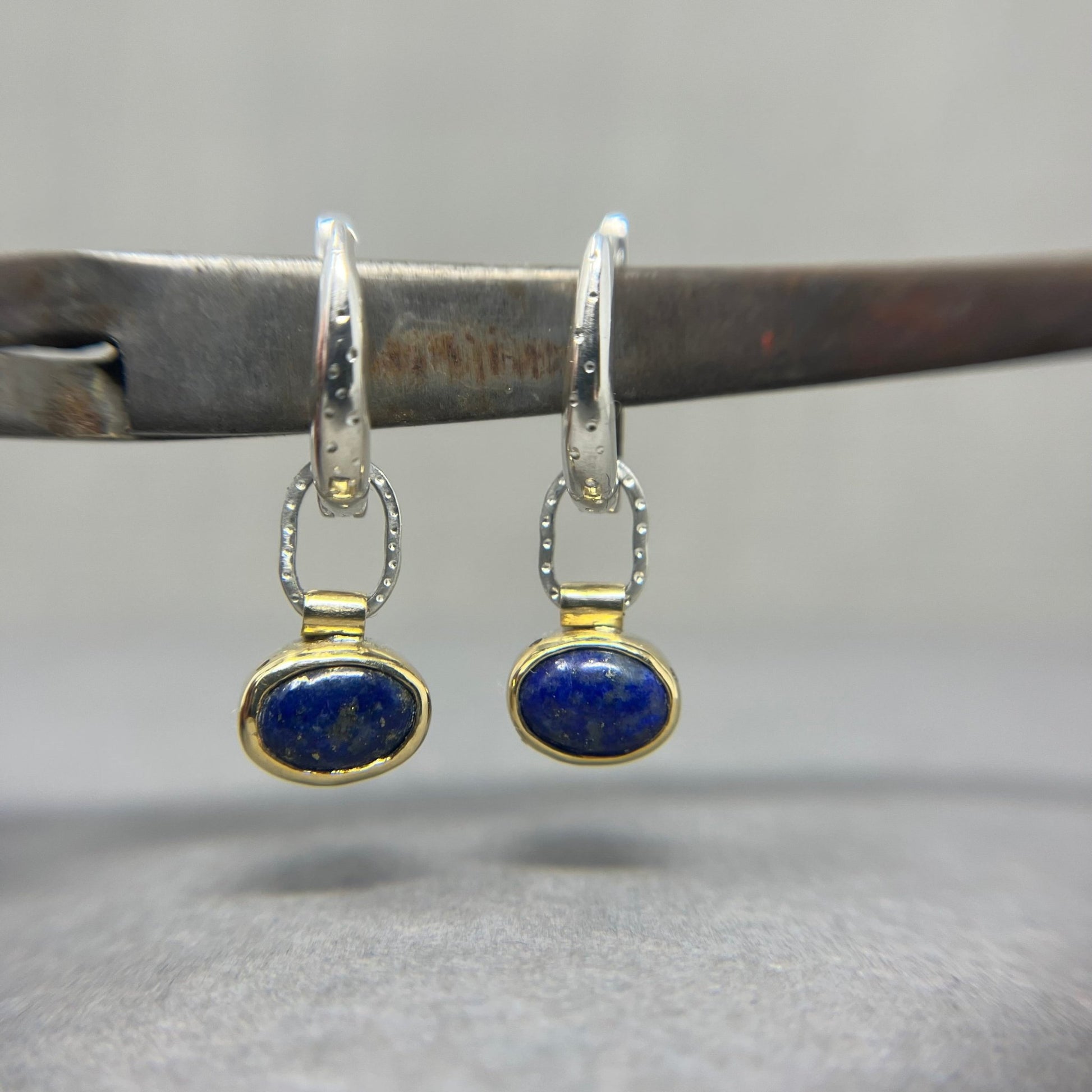 18ct Gold and Silver Lapis Hoop Earrings - Emily Lisbeth Jewellery