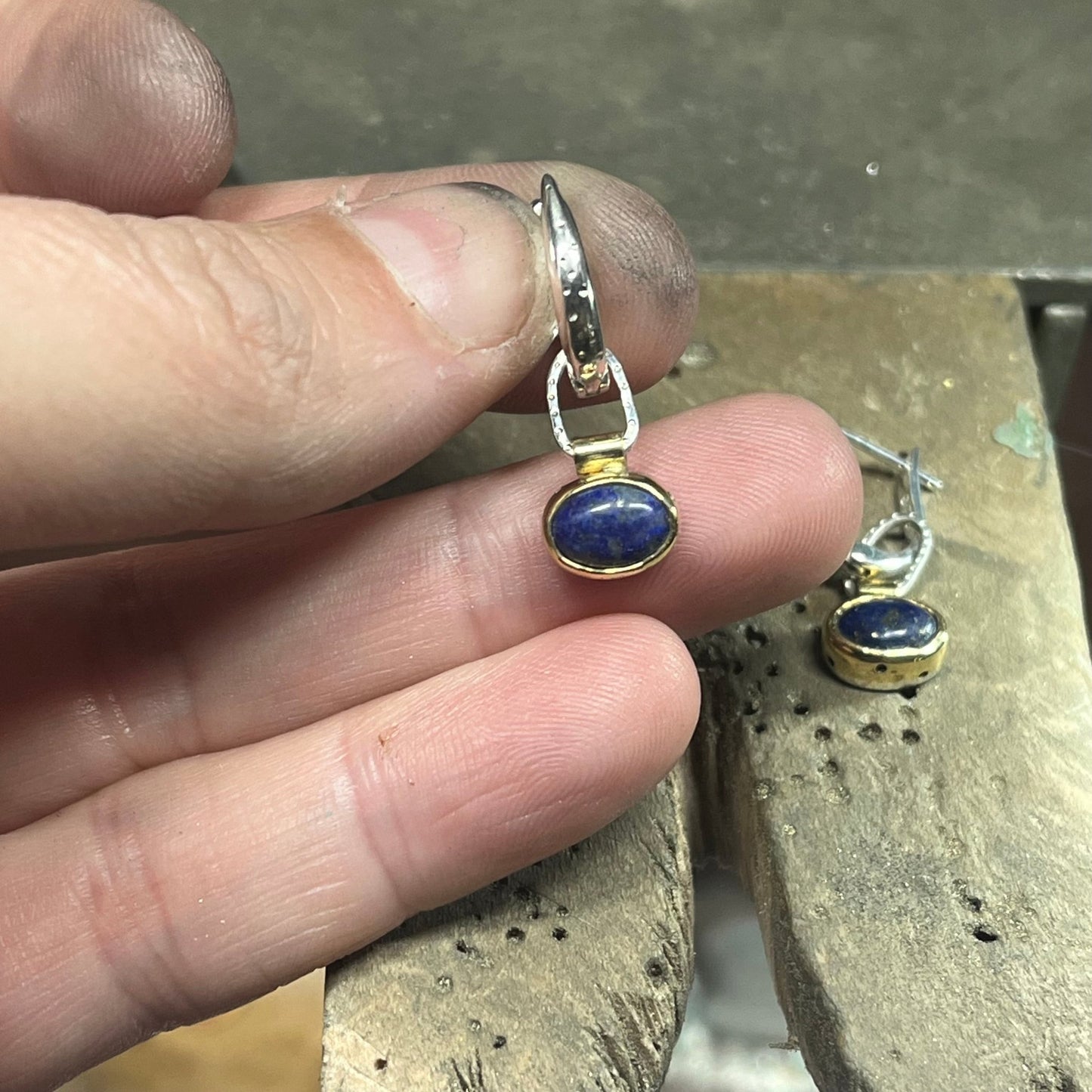 18ct Gold and Silver Lapis Hoop Earrings - Emily Lisbeth Jewellery