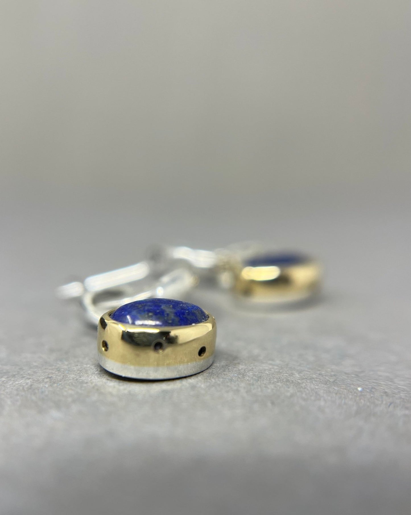 18ct Gold and Silver Lapis Hoop Earrings - Emily Lisbeth Jewellery