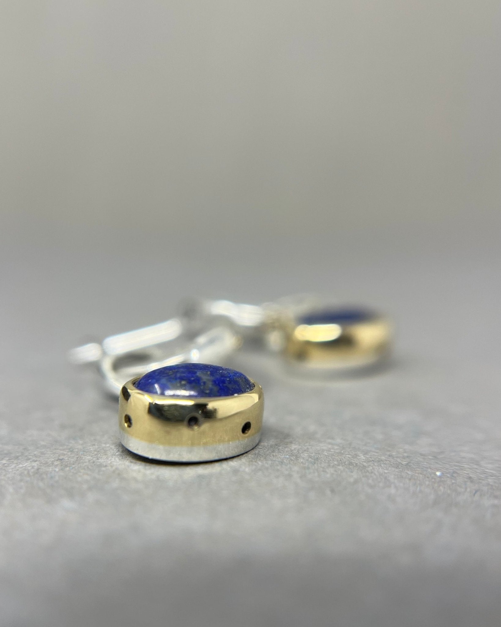 18ct Gold and Silver Lapis Hoop Earrings - Emily Lisbeth Jewellery
