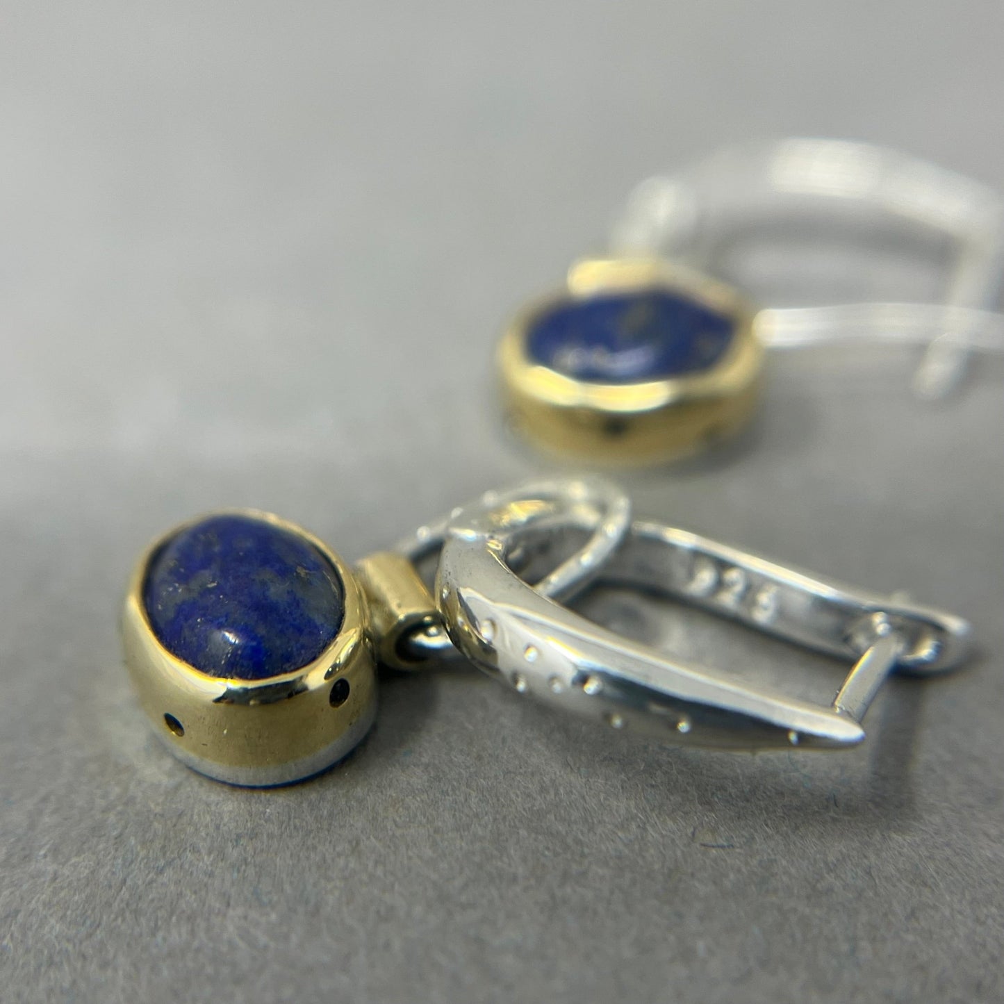 18ct Gold and Silver Lapis Hoop Earrings - Emily Lisbeth Jewellery