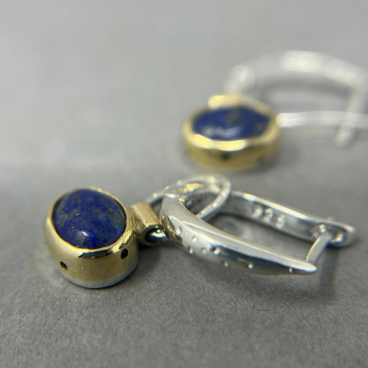 18ct Gold and Silver Lapis Hoop Earrings - Emily Lisbeth Jewellery