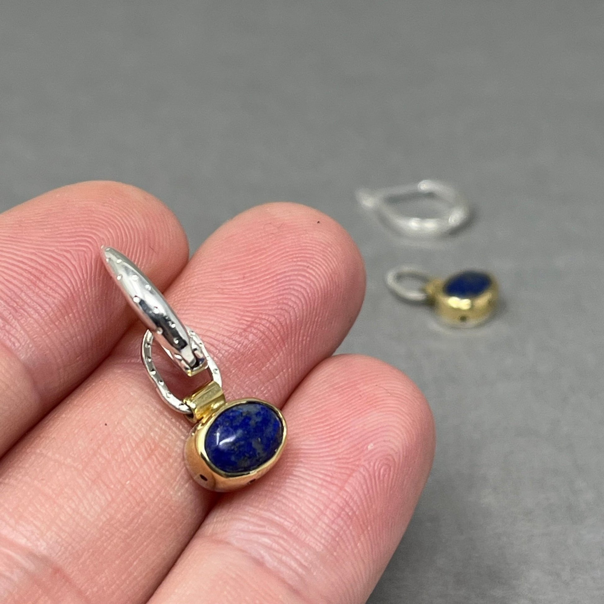 18ct Gold and Silver Lapis Hoop Earrings - Emily Lisbeth Jewellery