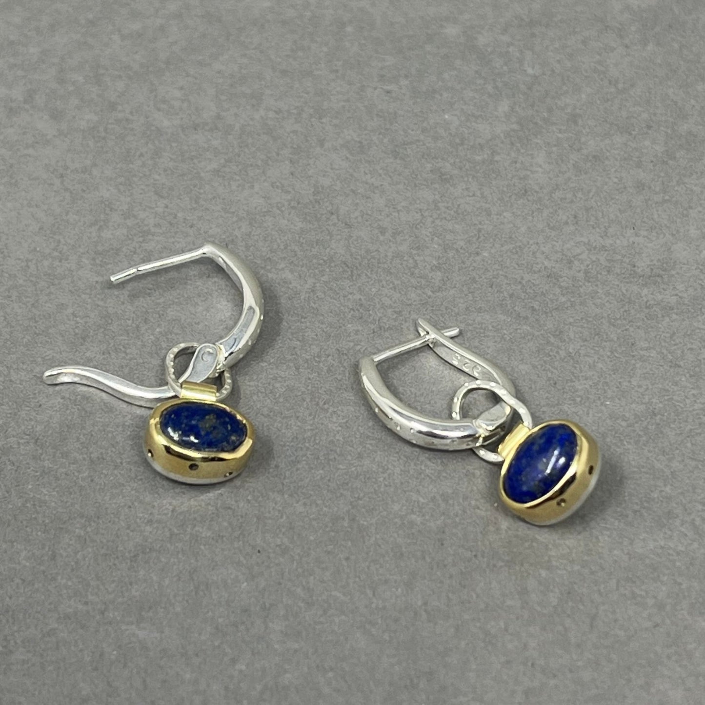 18ct Gold and Silver Lapis Hoop Earrings - Emily Lisbeth Jewellery