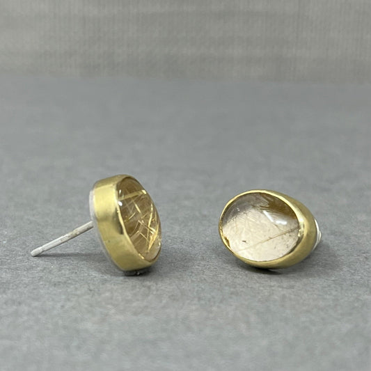 18ct Gold Rutilated Quartz Studs - Emily Lisbeth Jewellery
