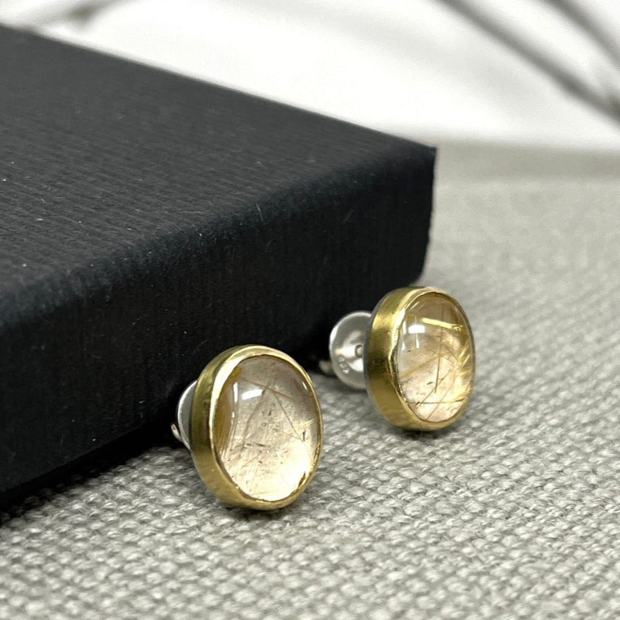 18ct Gold Rutilated Quartz Studs - Emily Lisbeth Jewellery