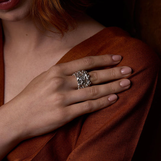 18mm Wide Bubbly Silver Ring - Emily Lisbeth Jewellery