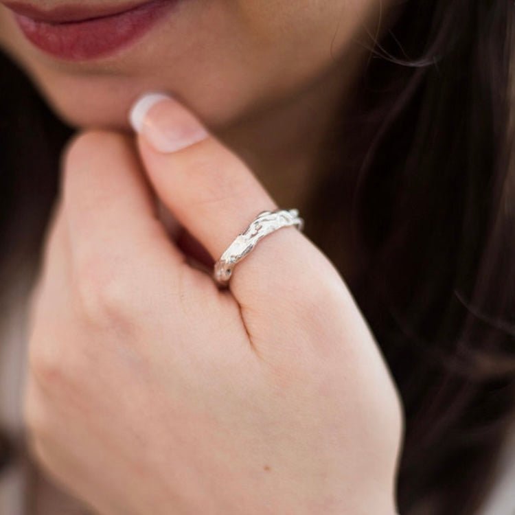 4mm Molten Silver Wedding Ring - Emily Lisbeth Jewellery