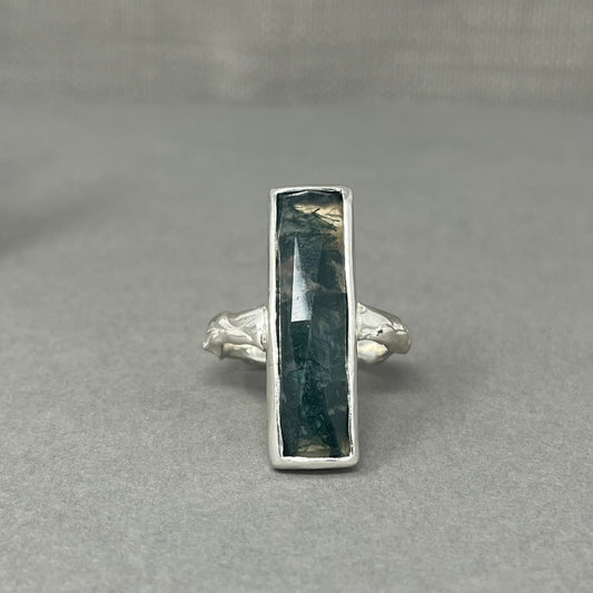 Silver Moss Agate Statement Ring