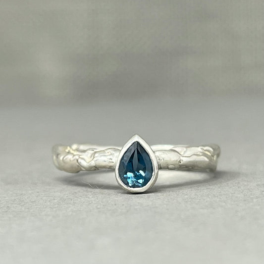 Silver Topaz Teardrop Engagement Ring