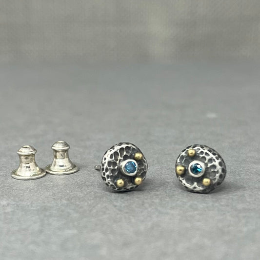 Silver and Gold Blue Diamond Studs