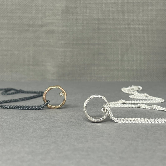 Diamond Molten Hoop Necklace / Silver or Gold