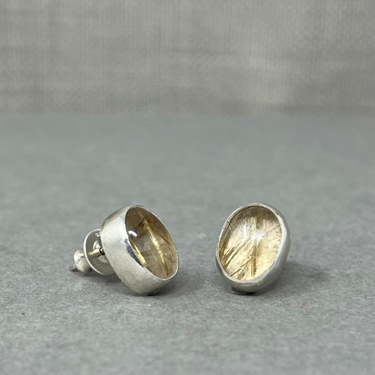 Silver Rutilated Quartz Oval Earrings