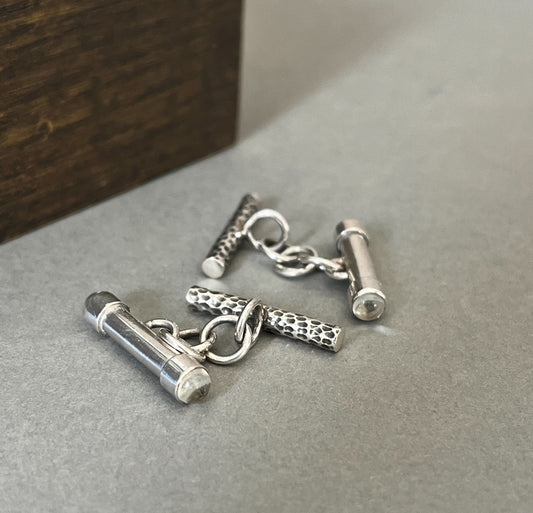 Copy of Pitted Bar Cufflinks / Sterling Silver and Rock Crystal