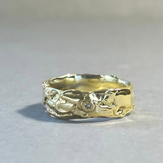 Wide Diamond Molten Wedding Ring / Silver or Gold