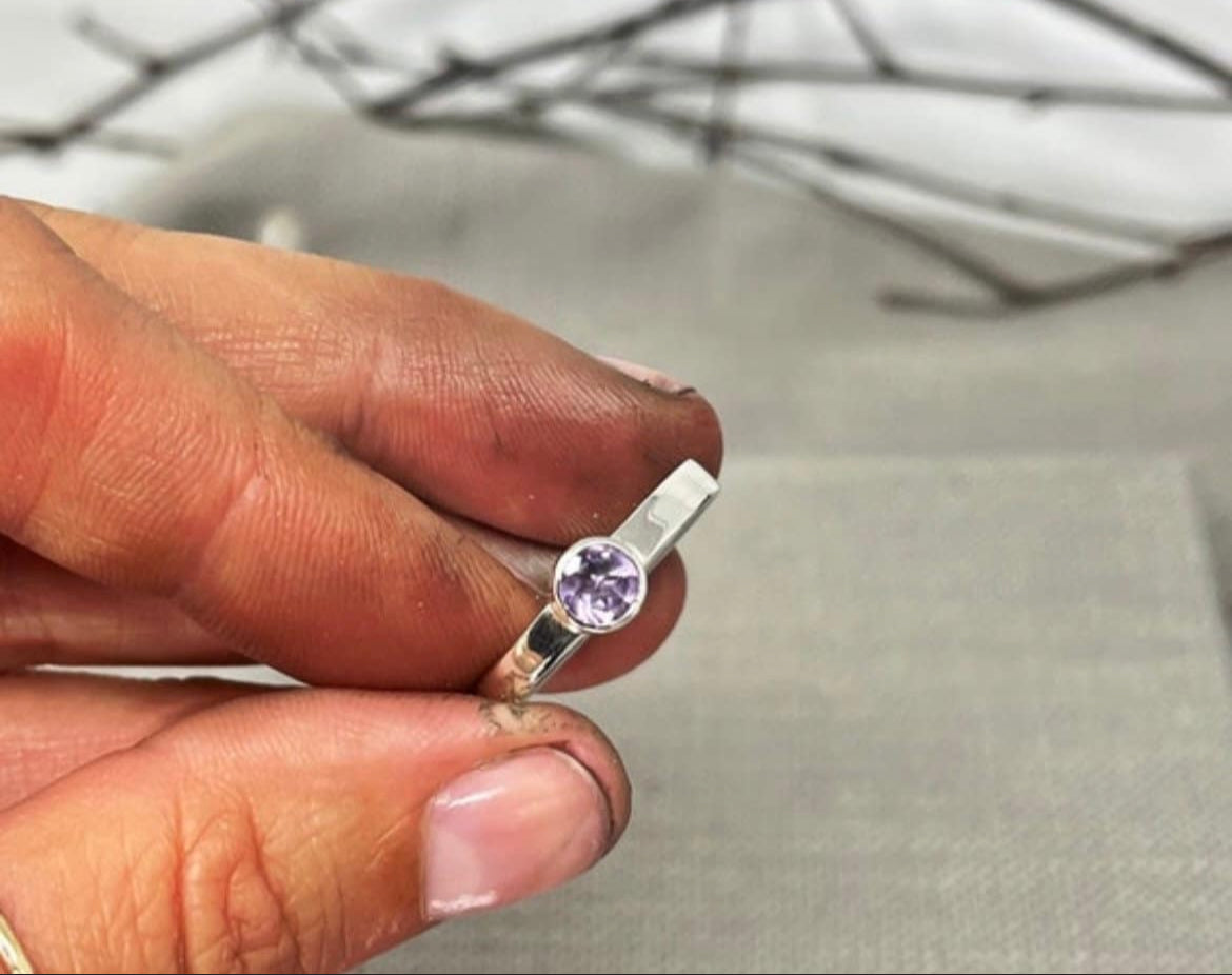 Solitaire Birthstone Ring / Sterling Silver