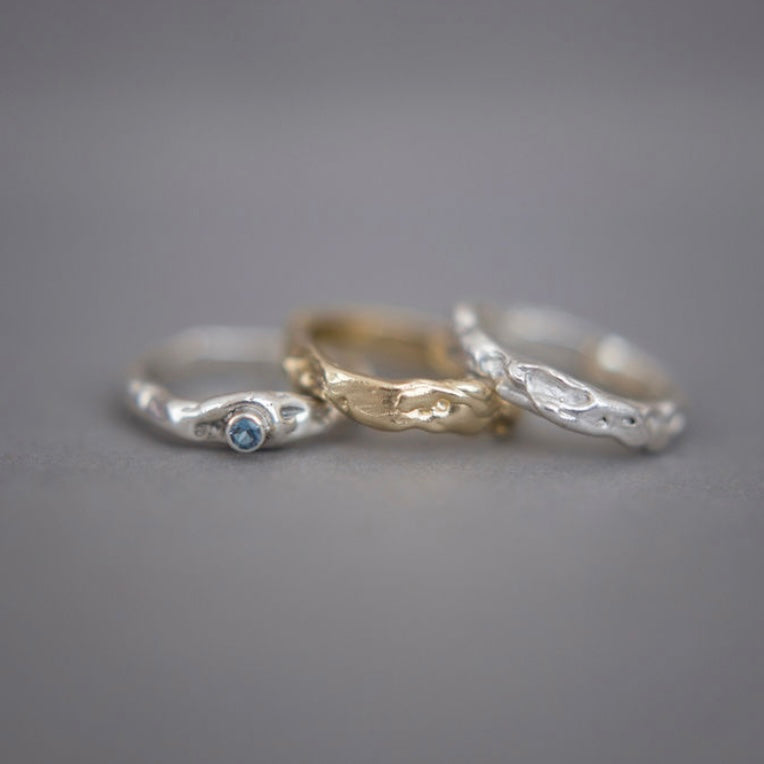 Molten Silver Aquamarine Gemstone Ring/ Size Q
