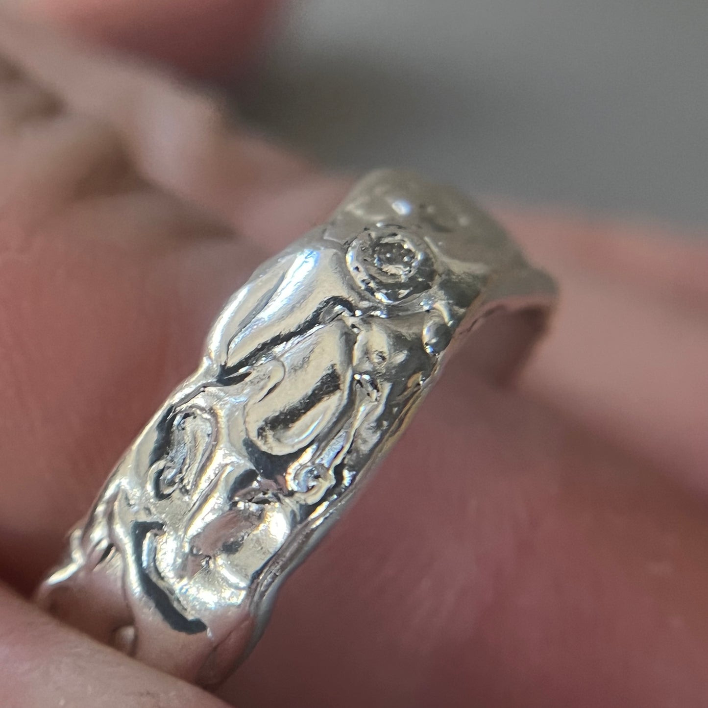 Wide Diamond Molten Wedding Ring / Silver or Gold