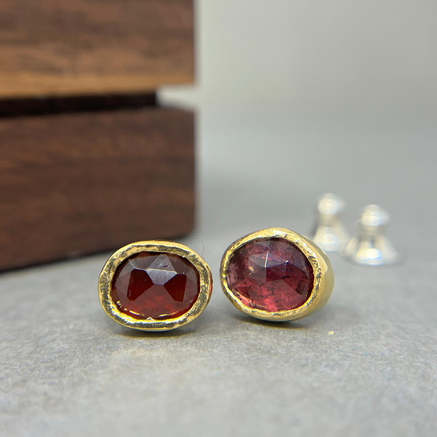 Rustic 22ct Gold Garnet Earrings