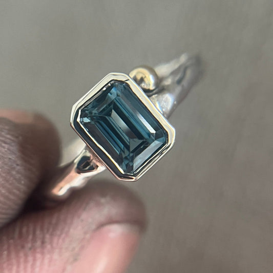 Blue Topaz Silver and Gold Ring - Emily Lisbeth Jewellery