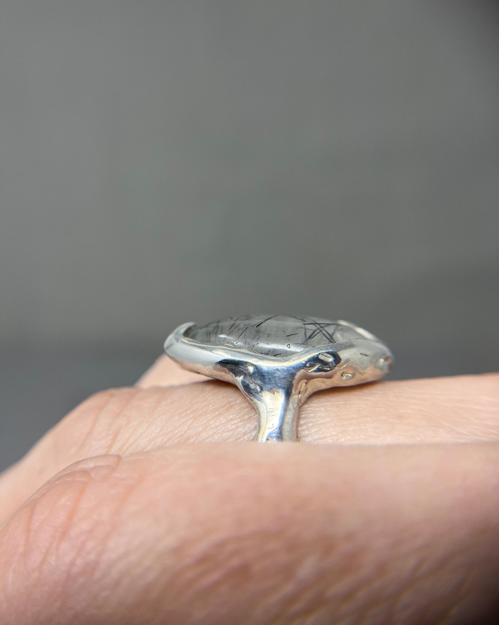 Chunky Pear Rutilated Quartz Silver Statement Ring - Emily Lisbeth Jewellery