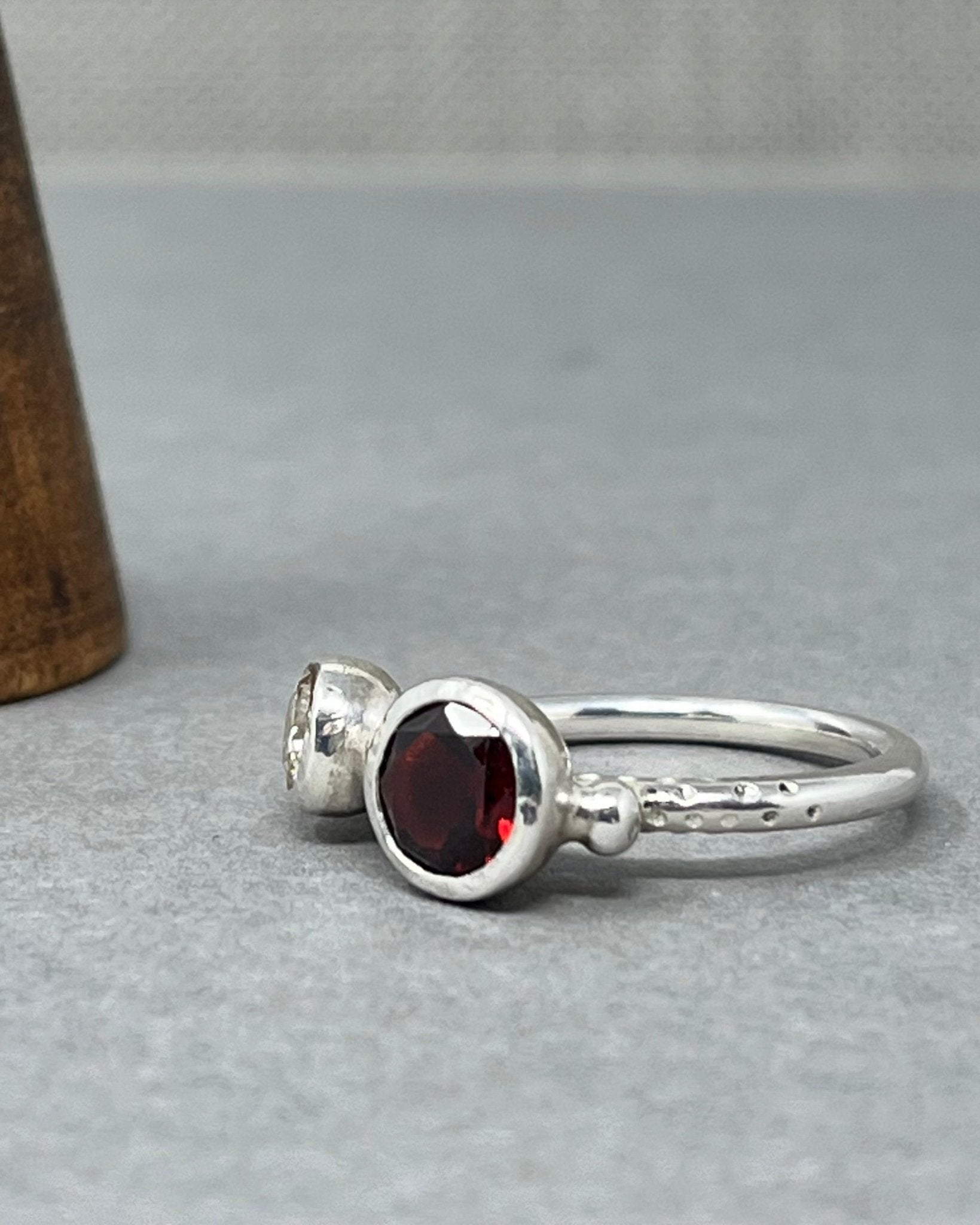 Garnet and Moissanite Bubbly Ring - Emily Lisbeth Jewellery