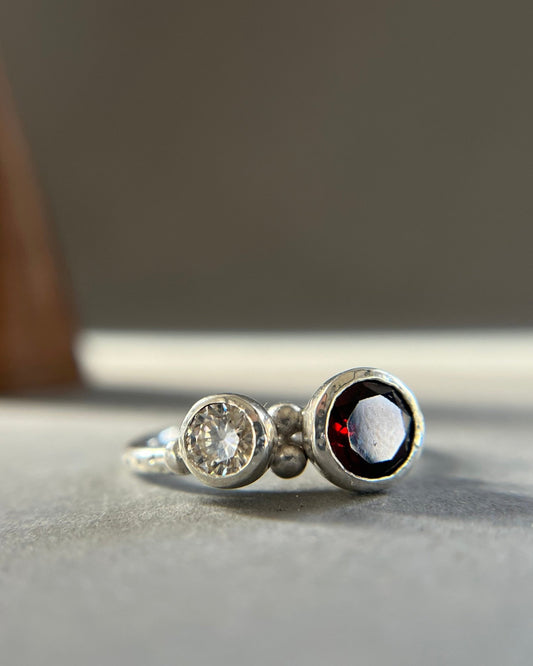 Garnet and Moissanite Bubbly Ring - Emily Lisbeth Jewellery