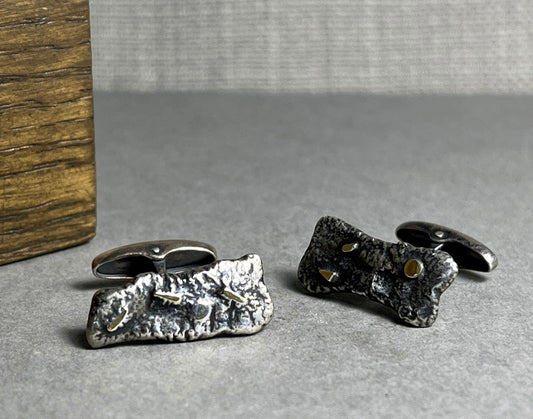 Rustic Cufflinks / Sterling Silver and Gold