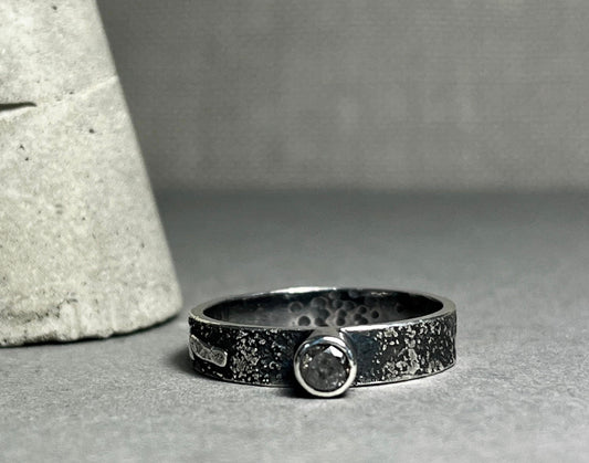 Rustic Grey Diamond Engagement Ring Size P / Sterling Silver
