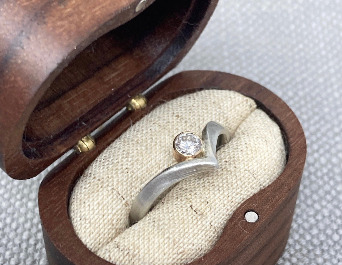 Diamond Wishbone Engagement Ring Size L / Sterling Silver and 9ct Gold
