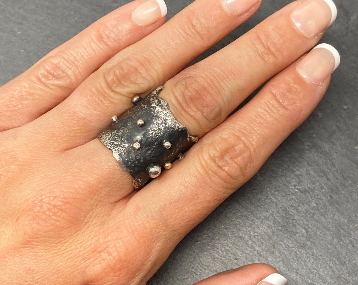 Wide Silver and Diamond Cuff Ring