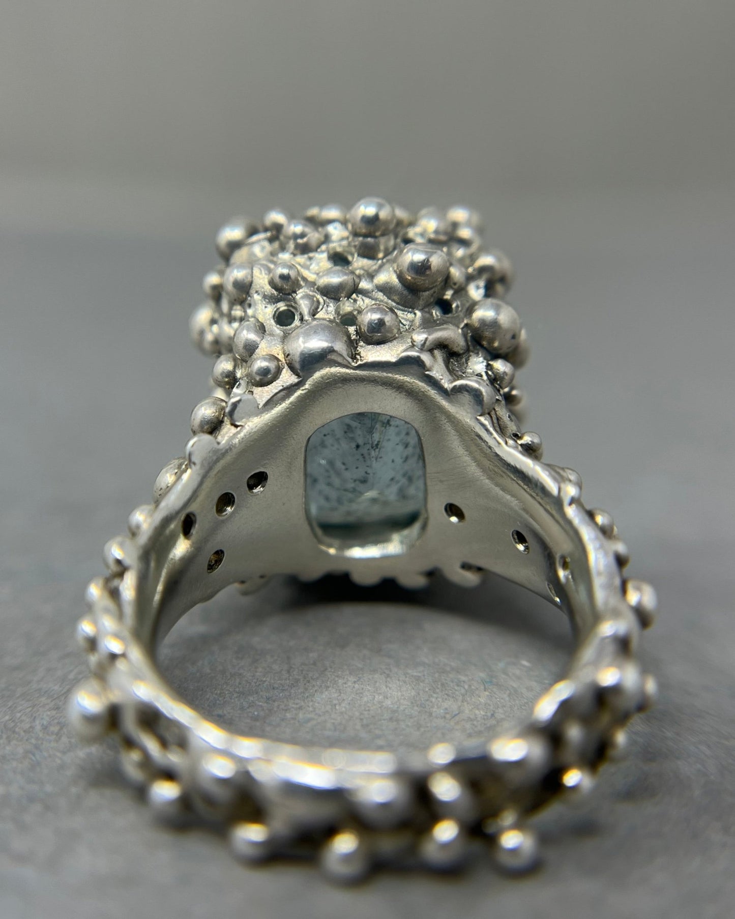 Large Bubbly Aquamarine and Diamond Cocktail Ring - Emily Lisbeth Jewellery