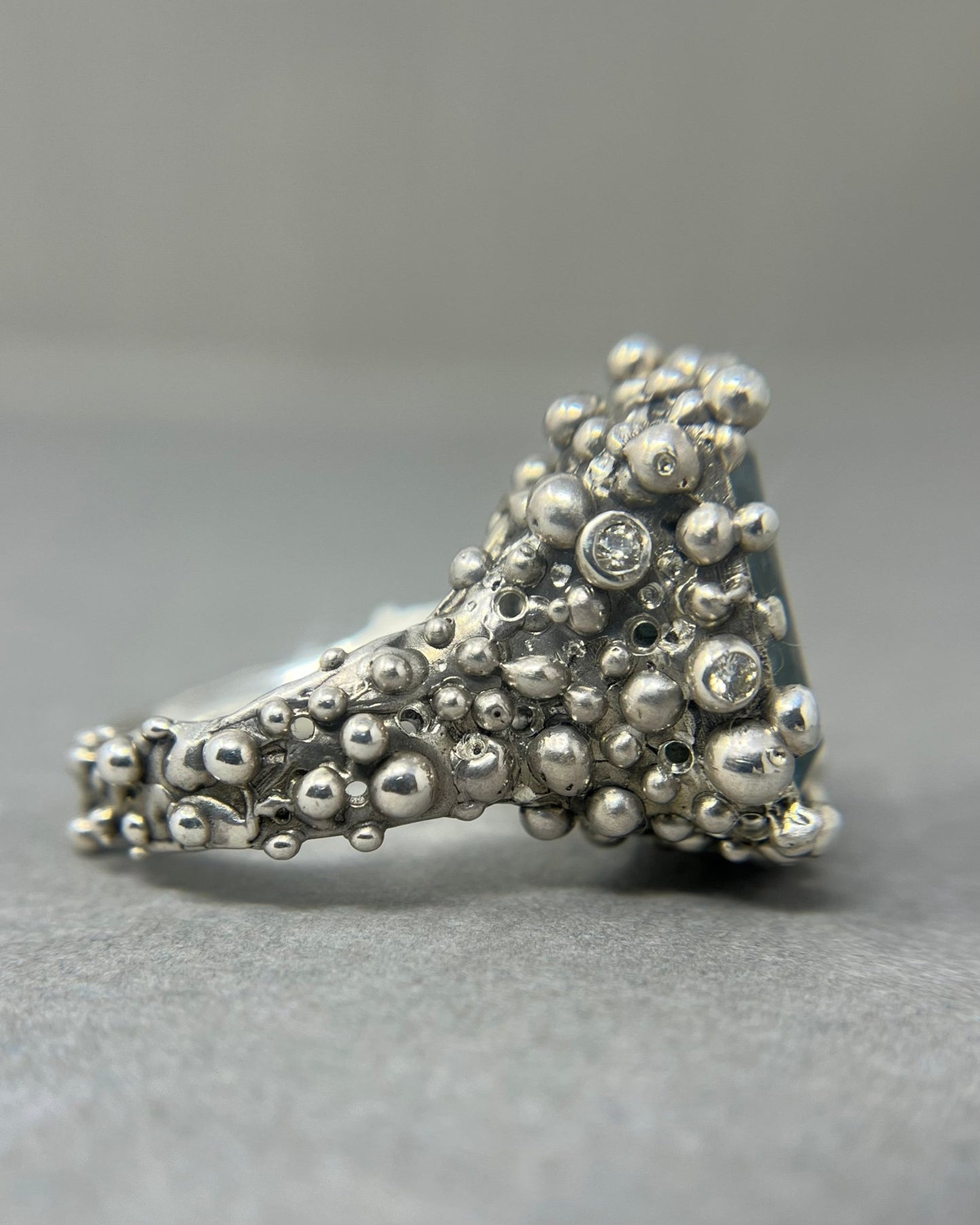 Large Bubbly Aquamarine and Diamond Cocktail Ring - Emily Lisbeth Jewellery