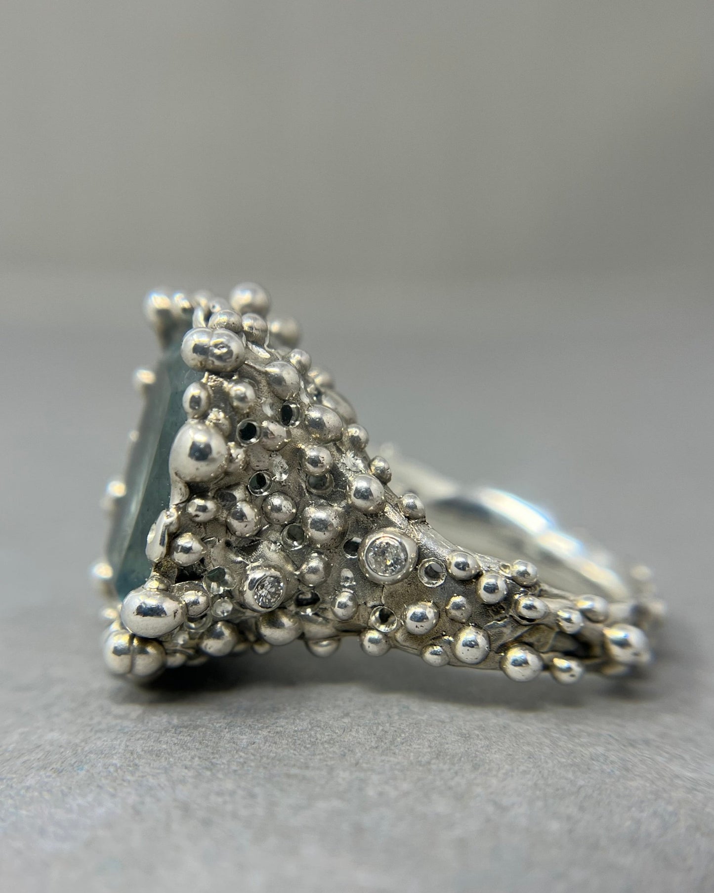 Large Bubbly Aquamarine and Diamond Cocktail Ring - Emily Lisbeth Jewellery