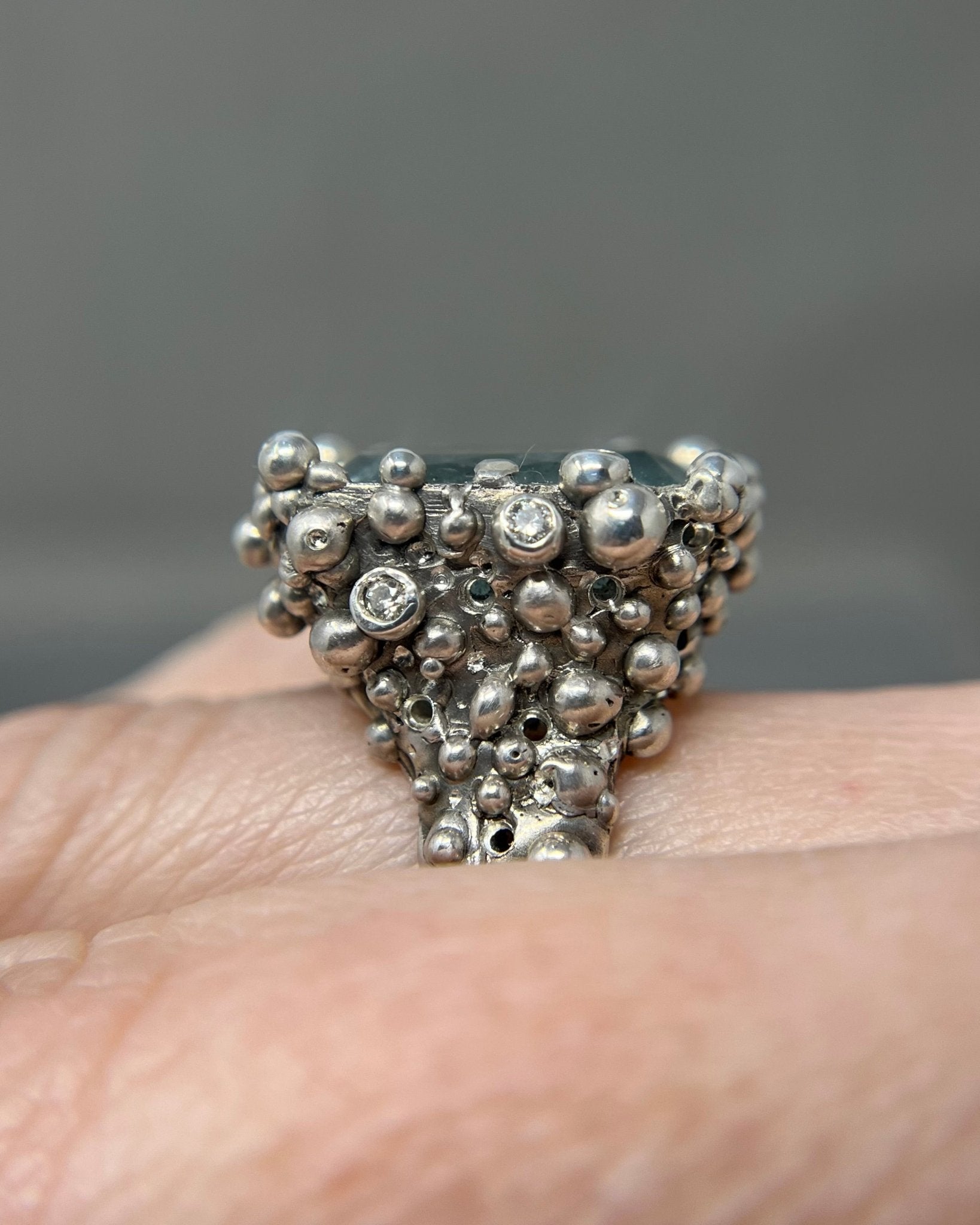 Large Bubbly Aquamarine and Diamond Cocktail Ring - Emily Lisbeth Jewellery
