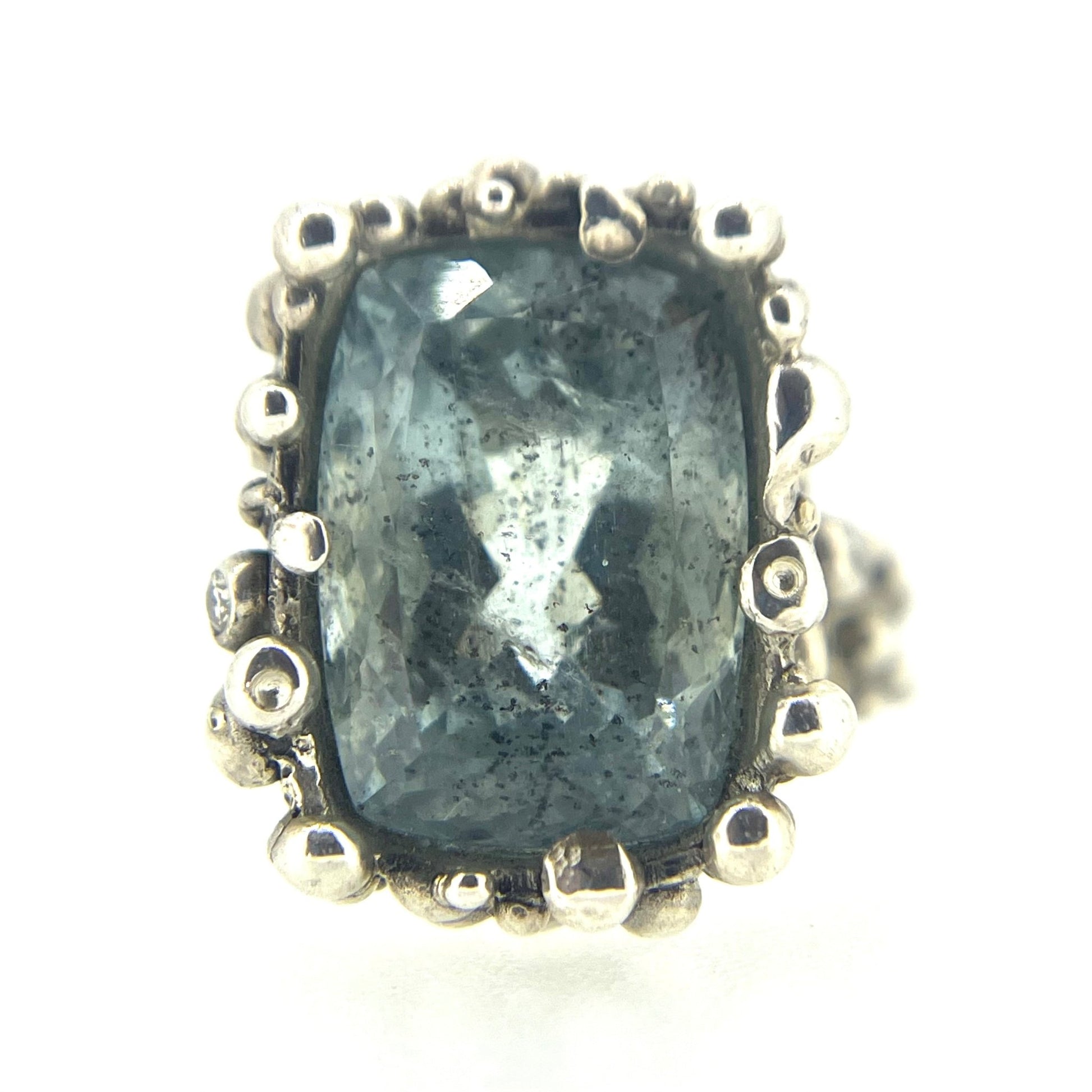 Large Bubbly Aquamarine and Diamond Cocktail Ring - Emily Lisbeth Jewellery