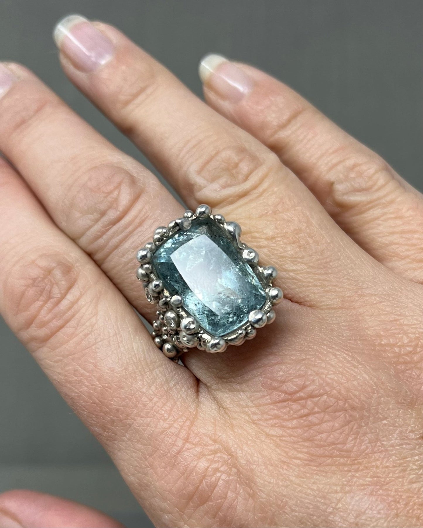 Large Bubbly Aquamarine and Diamond Cocktail Ring - Emily Lisbeth Jewellery