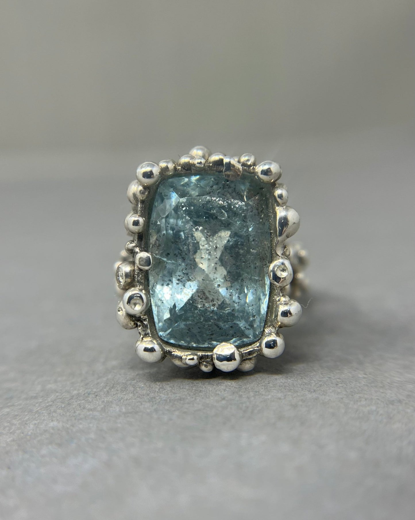 Large Bubbly Aquamarine and Diamond Cocktail Ring - Emily Lisbeth Jewellery