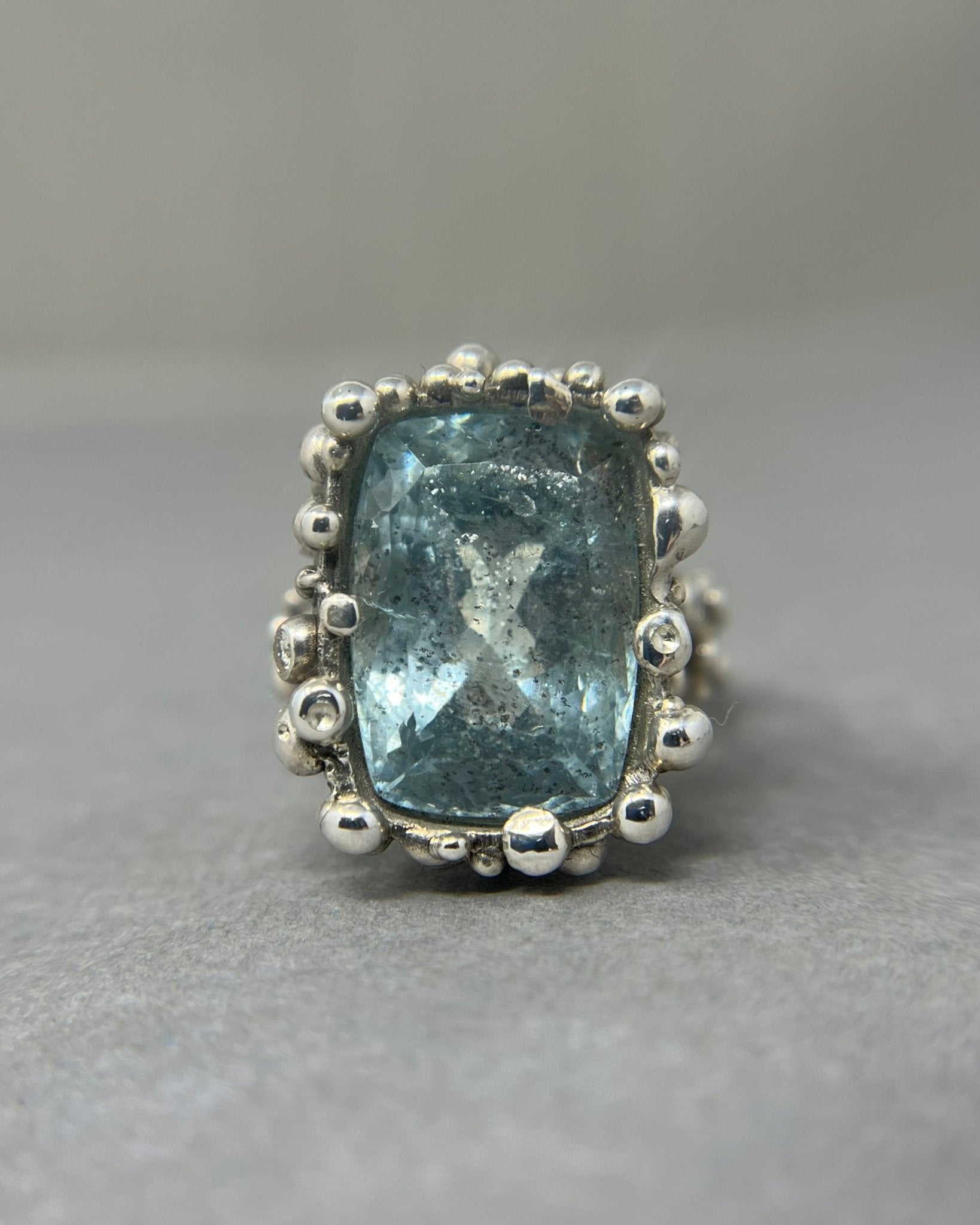 Large Bubbly Aquamarine and Diamond Cocktail Ring - Emily Lisbeth Jewellery