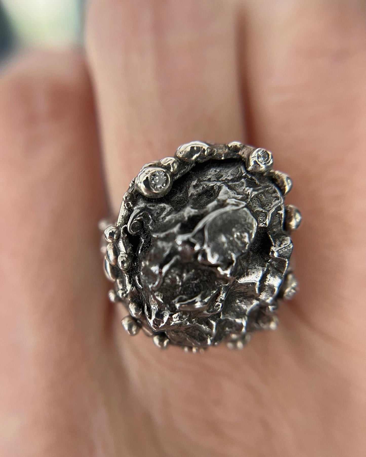 Meteorite and Diamond Statement Ring - Emily Lisbeth Jewellery