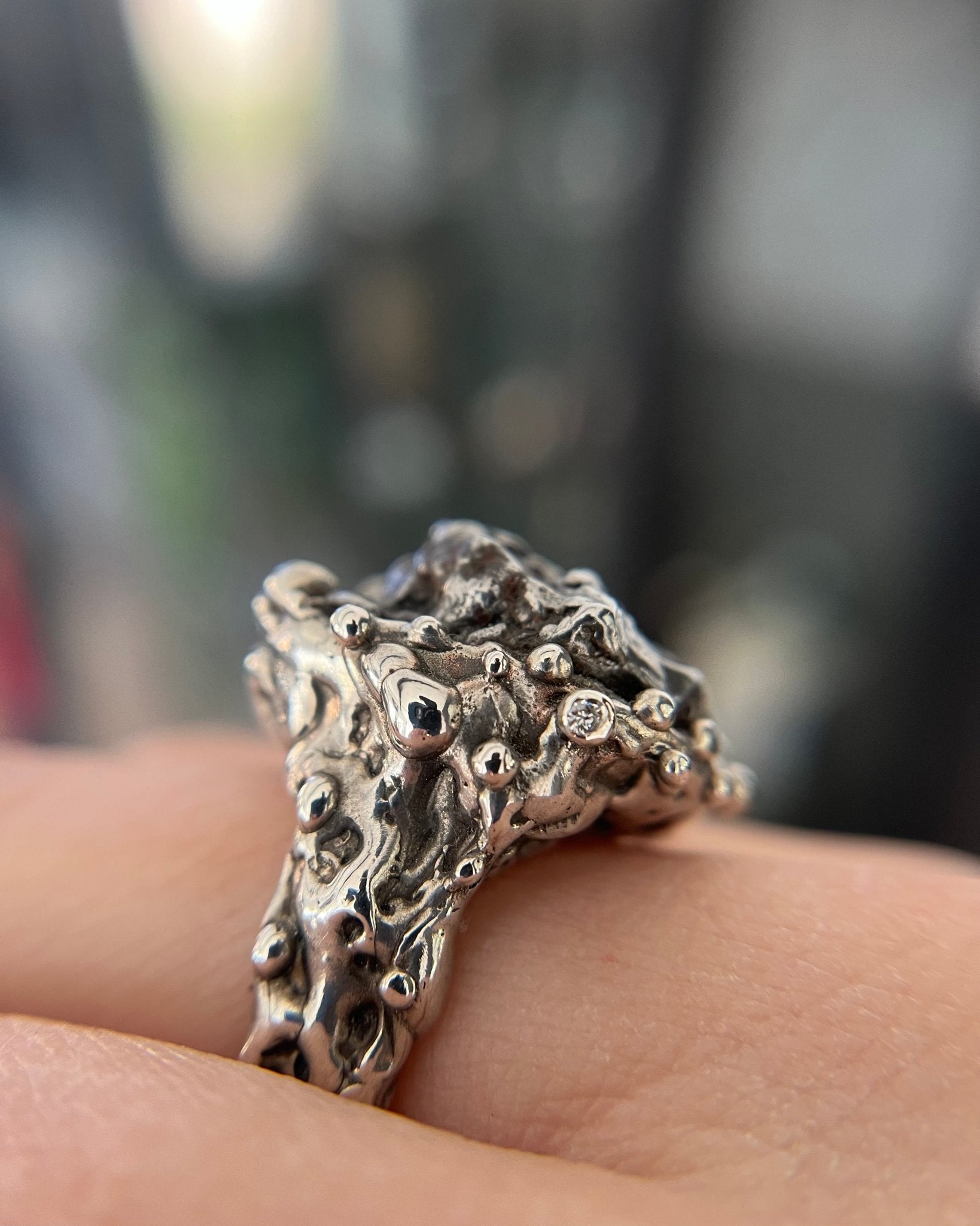Meteorite and Diamond Statement Ring - Emily Lisbeth Jewellery