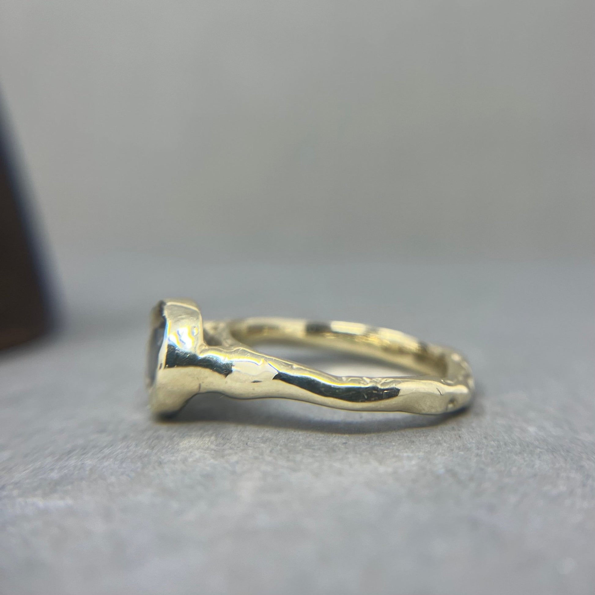 Molten Gold and Salt and Pepper Diamond Engagement Ring - Emily Lisbeth Jewellery