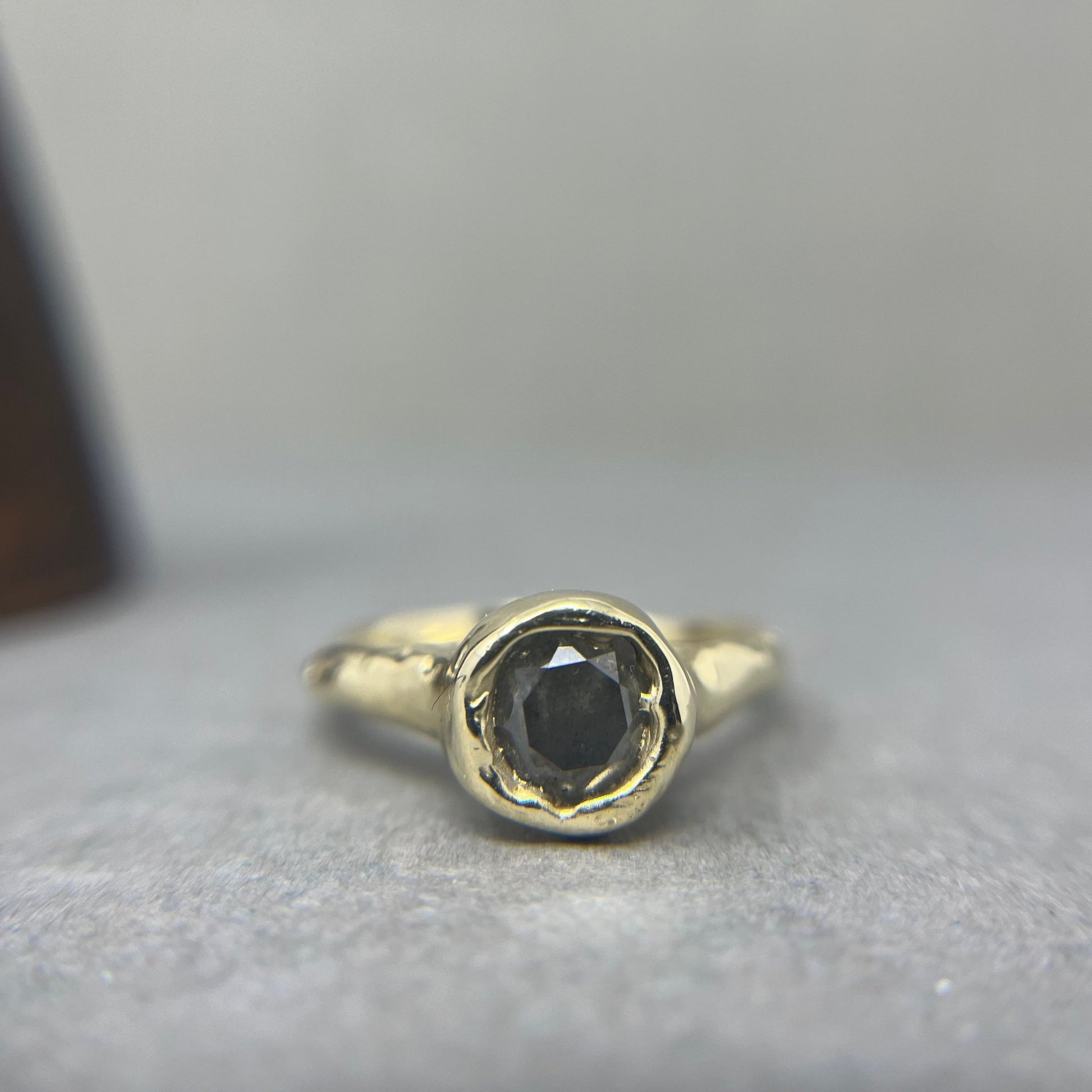 Molten Gold and Salt and Pepper Diamond Engagement Ring - Emily Lisbeth Jewellery