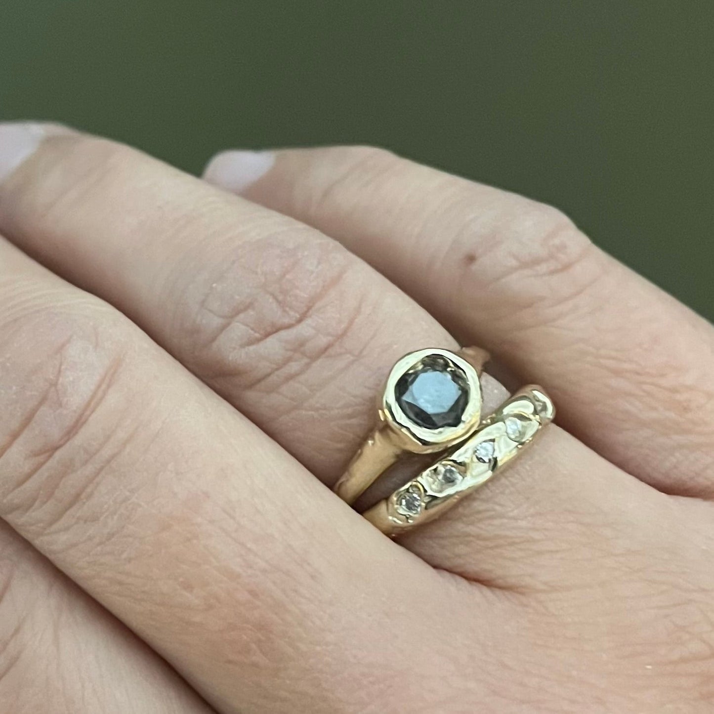 Molten Gold and Salt and Pepper Diamond Engagement Ring - Emily Lisbeth Jewellery