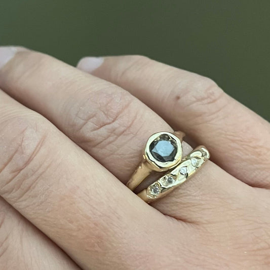 Molten Gold and Salt and Pepper Diamond Engagement Ring - Emily Lisbeth Jewellery