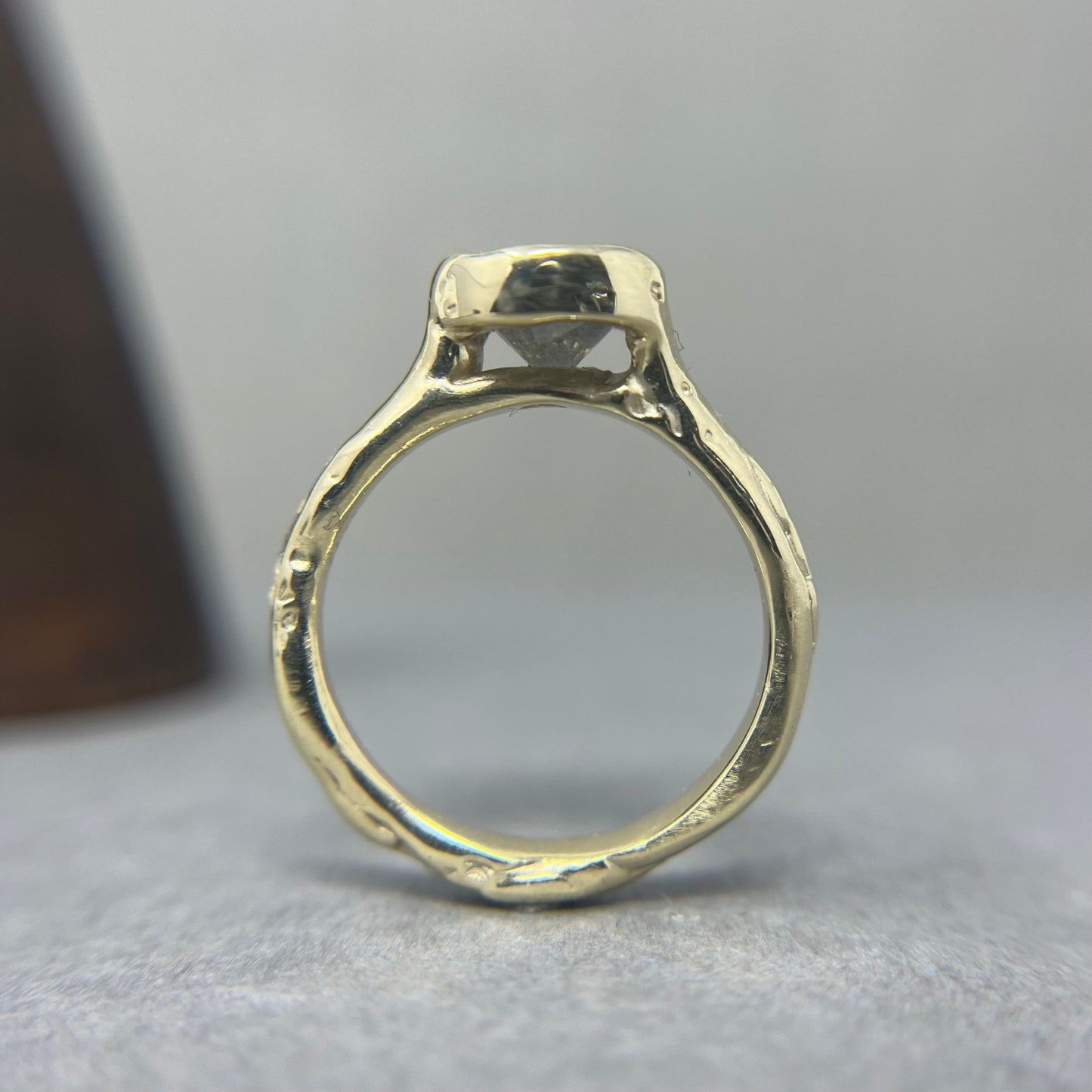 Molten Gold and Salt and Pepper Diamond Engagement Ring - Emily Lisbeth Jewellery