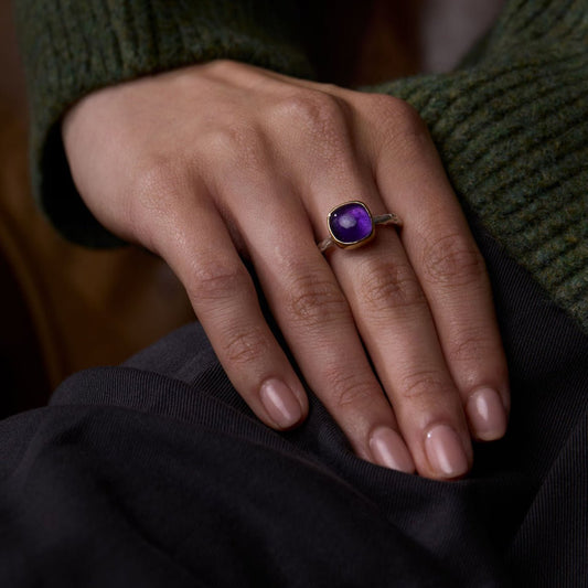 Molten Silver and 18ct Gold Amethyst Ring - Emily Lisbeth Jewellery