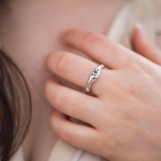 Molten Silver Aquamarine Ring - Emily Lisbeth Jewellery
